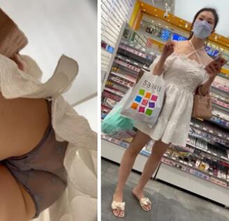 KFC极品短裙靓女蓝色蕾丝透明性感内裤前抄大露毛-福利好好看